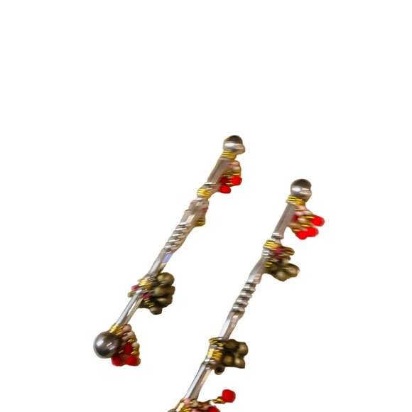 Antique Indian Silver Plated Brass Handcrafted Pair Of Dandiya Sticks With Bells - Picture 2 of 9